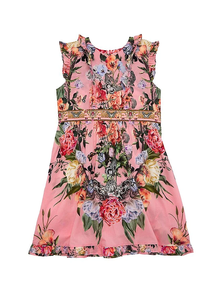 Little Girl's & Ruffled Floral Sleeveless Dress