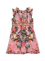 Little Girl's & Ruffled Floral Sleeveless Dress