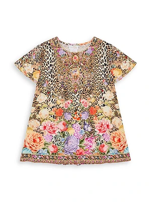 Little Girl's & Animal Rose Print T-Shirt Dress