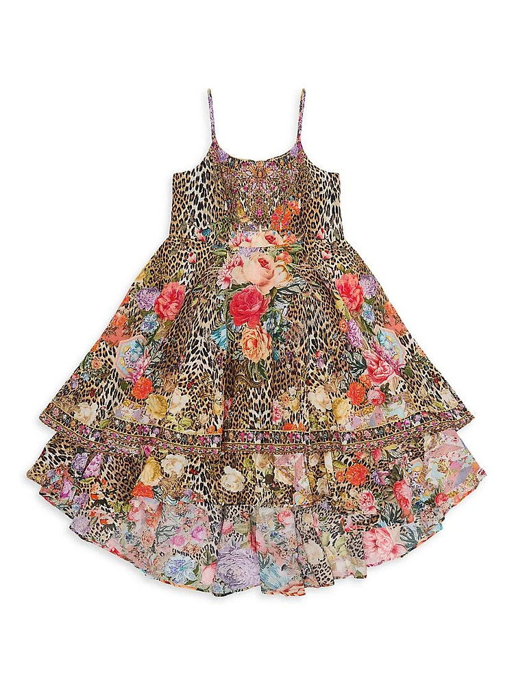 Little Girl's & Animal Rose Print High-Low Dress