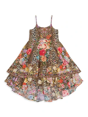 Little Girl's & Animal Rose Print High-Low Dress