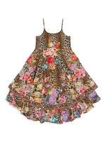 Little Girl's & Animal Rose Print High-Low Dress