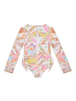 Little Girl's & Printed Long-Sleeve Swimsuit