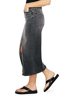 Split-Front Denim Midi-Skirt