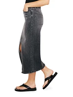 Split-Front Denim Midi-Skirt