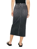 Split-Front Denim Midi-Skirt