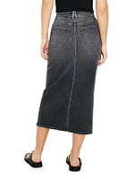 Split-Front Denim Midi-Skirt