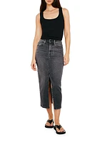 Split-Front Denim Midi-Skirt