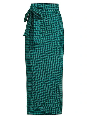 Houndstooth Wrap Midi-Skirt