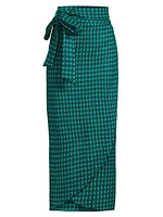 Houndstooth Wrap Midi-Skirt