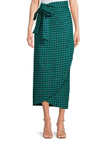 Houndstooth Wrap Midi-Skirt