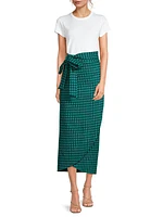 Houndstooth Wrap Midi-Skirt