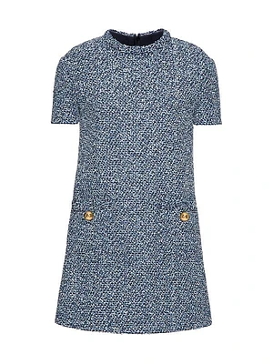 Short Dress in Textured Tweed Denim