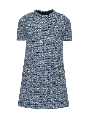 Short Dress Textured Tweed Denim