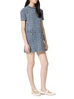 Short Dress Textured Tweed Denim