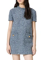 Short Dress Textured Tweed Denim