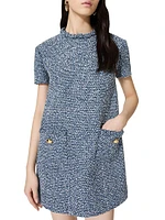 Short Dress Textured Tweed Denim