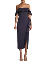 Aldave Off-The-Shoulder Ruffled Midi-Dress