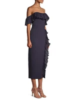 Aldave Off-The-Shoulder Ruffled Midi-Dress