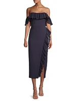 Aldave Off-The-Shoulder Ruffled Midi-Dress