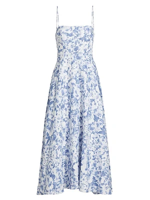 Monette Floral Linen Midi-Dress