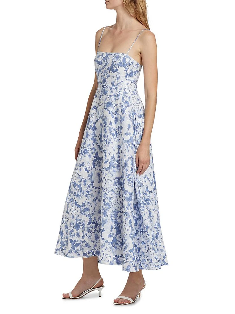 Monette Floral Linen Midi-Dress