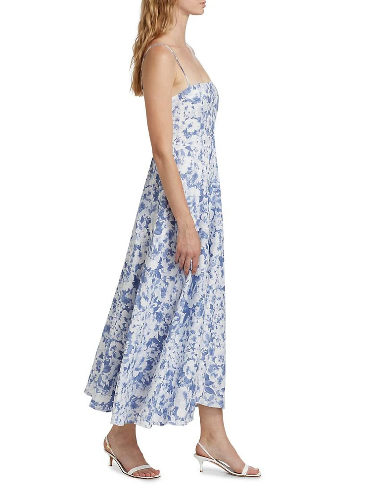 Monette Floral Linen Midi-Dress