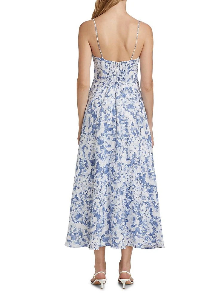 Monette Floral Linen Midi-Dress