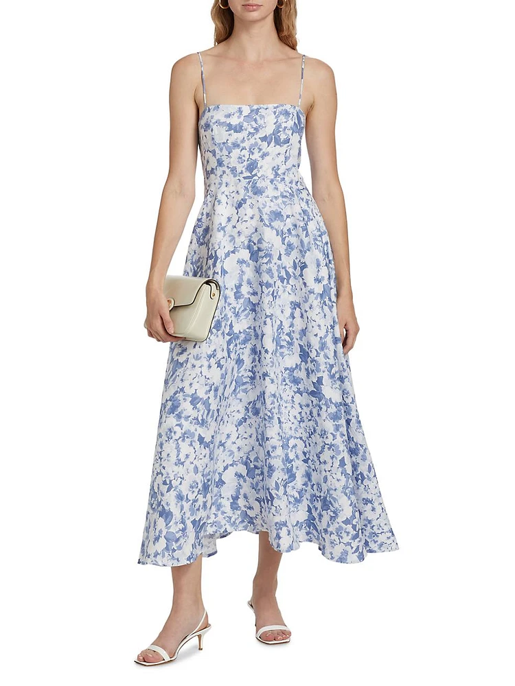 Monette Floral Linen Midi-Dress