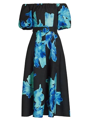 Santha Floral Off-the-Shoulder Midi-Dress