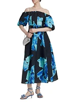 Santha Floral Off-the-Shoulder Midi-Dress