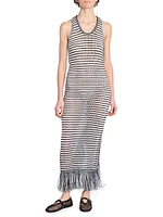 Striped Knit Fringe Maxi Dress