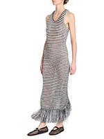 Striped Knit Fringe Maxi Dress