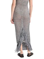 Striped Knit Fringe Maxi Dress