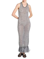 Striped Knit Fringe Maxi Dress