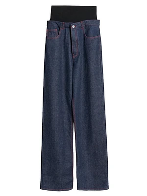 Banded Baggy Wide-Leg Jeans