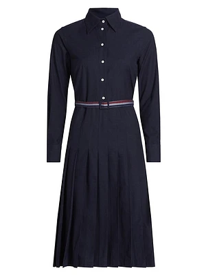 Pleated Cotton Flannel Shirtdress