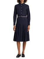 Pleated Cotton Flannel Shirtdress