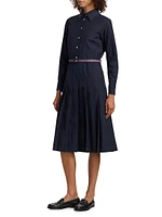 Pleated Cotton Flannel Shirtdress