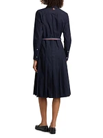 Pleated Cotton Flannel Shirtdress