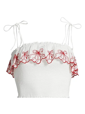 Carletta Cherry-Embroidered Crop Top