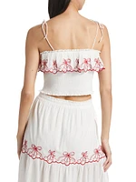 Carletta Cherry-Embroidered Crop Top