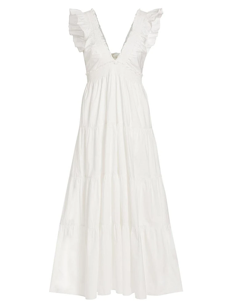 Poplin Smocking Arnene Cotton Tiered Maxi Dress