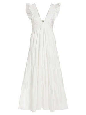 Poplin Smocking Arnene Cotton Tiered Maxi Dress