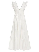 Poplin Smocking Arnene Cotton Tiered Maxi Dress