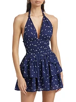 Deanna Star-Embroidered Halter Minidress