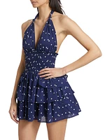 Deanna Star-Embroidered Halter Minidress