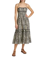 Katrine Cotton Floral Pintuck Midi-Dress