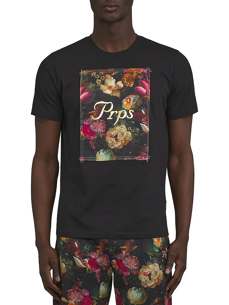 Gold Finch Floral Logo Cotton T-Shirt