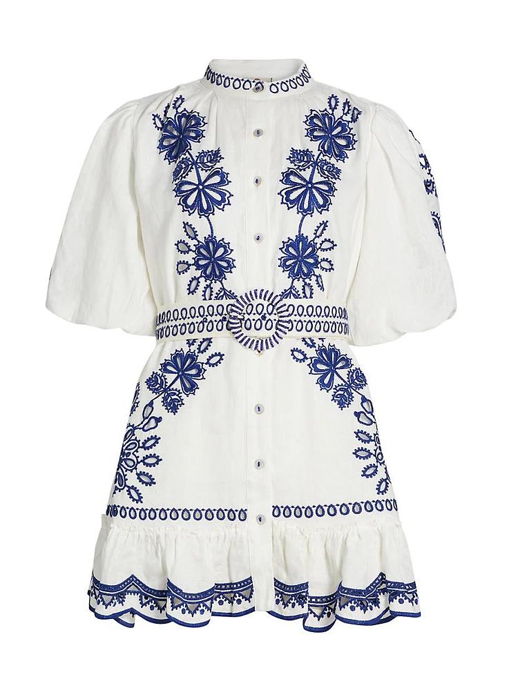 Richelieu Embroidered Linen Minidress